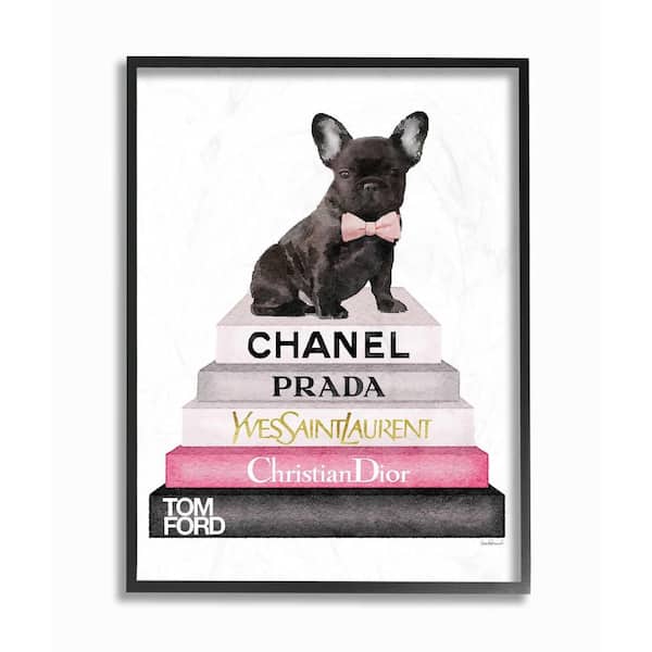 Stupell Industries 16 in. x 20 in. "Book Stack Fashion French Bulldog" by Amanda Greenwood Wood Framed Wall Art