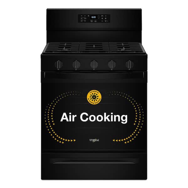 Whirlpool 30 in. 5 Burners Freestanding Gas Range in Black with Air Cooking Technology