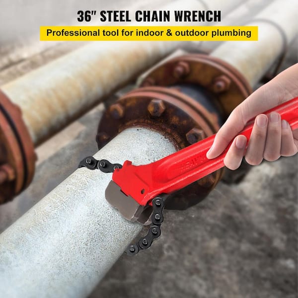 Kroshine 36-Inch Chain Wrench – Heavy Duty With 29.5" Chain, Fits Pipe Diameters Up To 4", High Carbon Steel, Orange, For Plumbing, Oilfield & Industrial Use