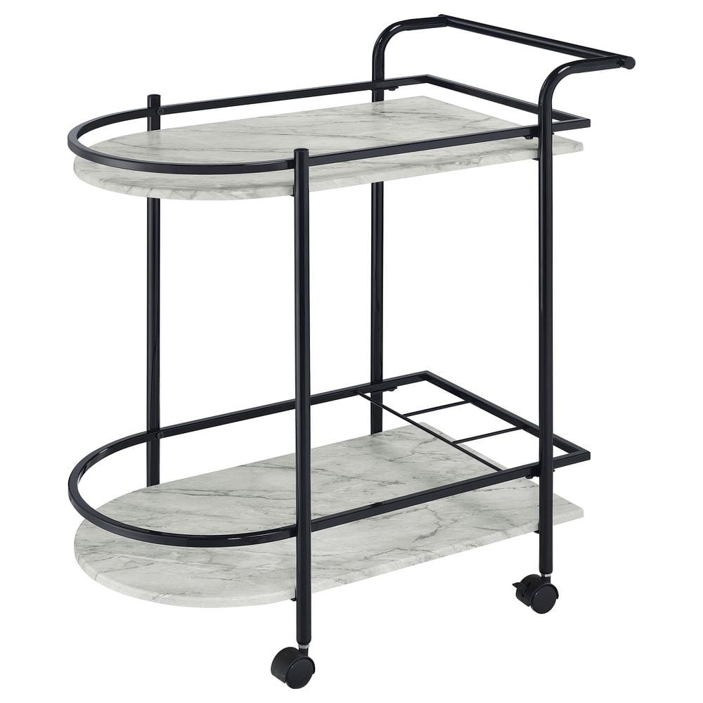 Black and White Faux Marble Rectangular Bar Cart with Wine Rack