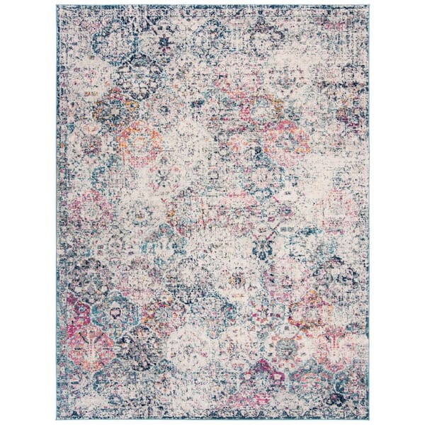 SAFAVIEH Madison Navy/Teal 11 ft. x 15 ft. Border Floral Medallion Geometric Area Rug