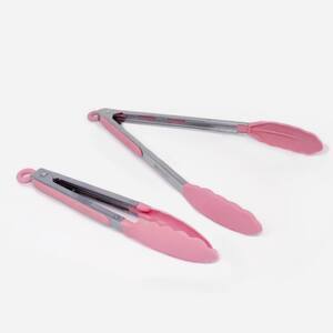 12 in. Stainless Steel Pink Silicone Tong with Stay Cool Handle