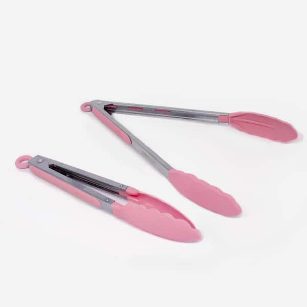 ExcelSteel 9 in./12 in. Stainless Steel Pink Silicone Tong with Stay Cool Handle