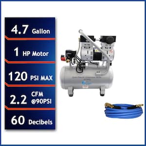 Quiet Flow 4.7 Gal. 1 Hp 120 PSI Steel Tank Electric Air Compressor with 25 ft. Air Hose w/2 Industrial Quick Connectors