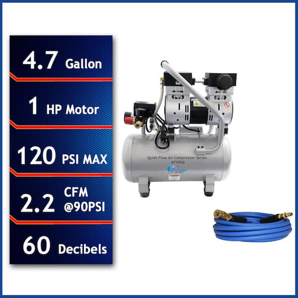California Air Tools Quiet Flow 4.7 Gal. 1 Hp 120 PSI Steel Tank Electric Air Compressor with 25 ft. Air Hose w/2 Industrial Quick Connectors