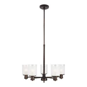 Norwood 5-Light Burnt Sienna Classic Transitional Hanging Chandelier with Clear Satin Etched Glass Shades and LED Bulbs