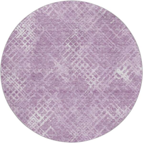 Dream Shag Premium Machine Washable Abstract ADS825 Lavender 8 ft. x 8 ft. Round Rug