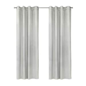 Bristol White Embossed Velvet 52 in. W x 84 in. L Grommet Indoor Room Darkening Curtain (Single Panel)