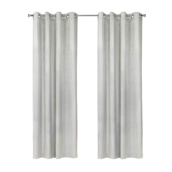 Bristol White Embossed Velvet 52 in. W x 95 in. L Grommet Indoor Room Darkening Curtain (Single Panel)