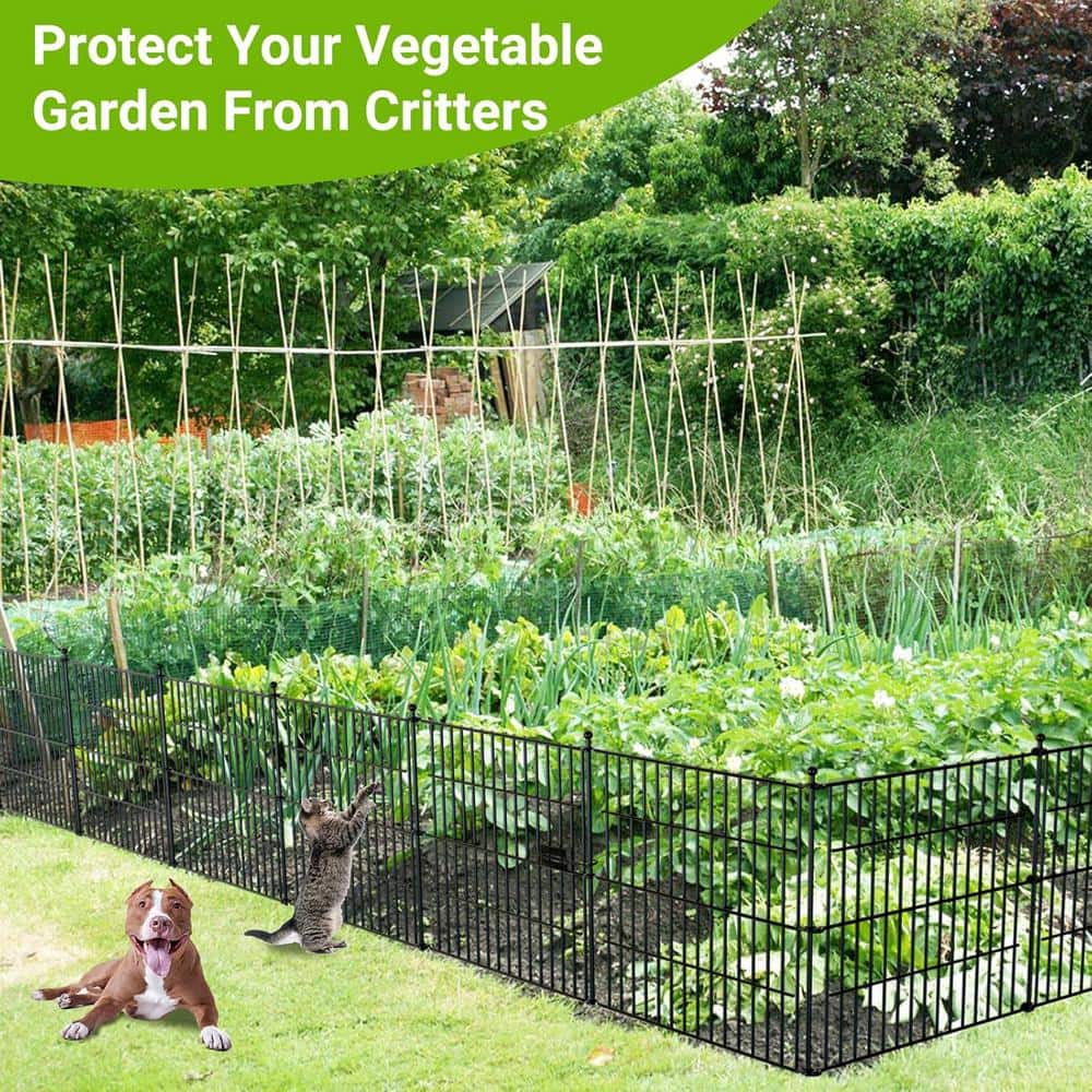 24 in x 10 ft Black Metal Outdoor Garden Fence with Gate