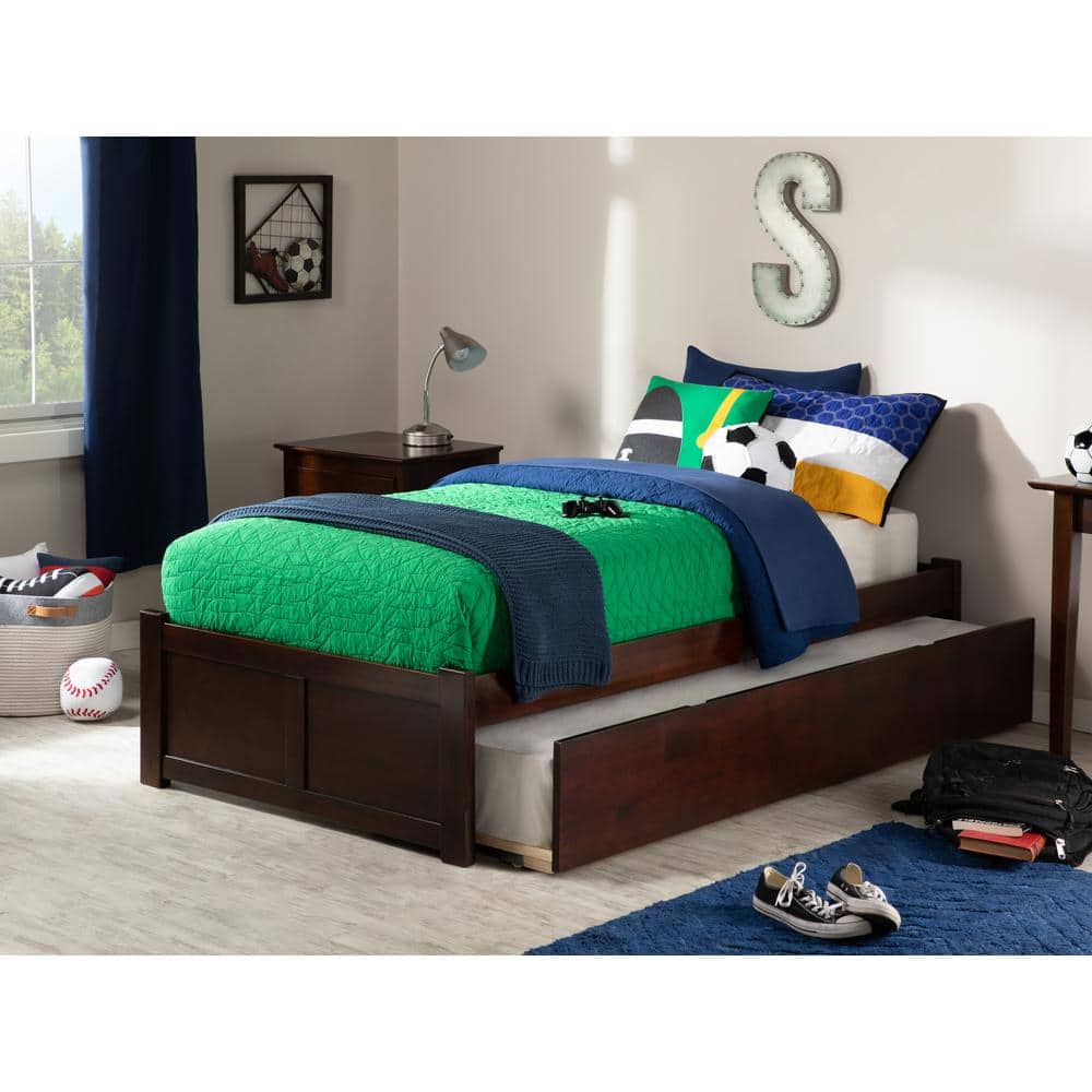 Concord Twin XL Platform Bed with Trundle in Walnut Finish