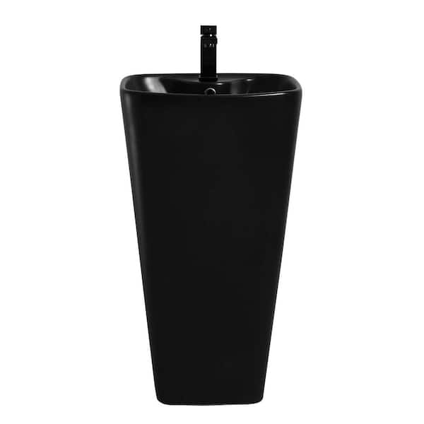 FINE FIXTURES Plainfield 18 in. W x 14.12 in. L Modern Black Matte Ceramic Round Pedestal Sink and Basin Combo