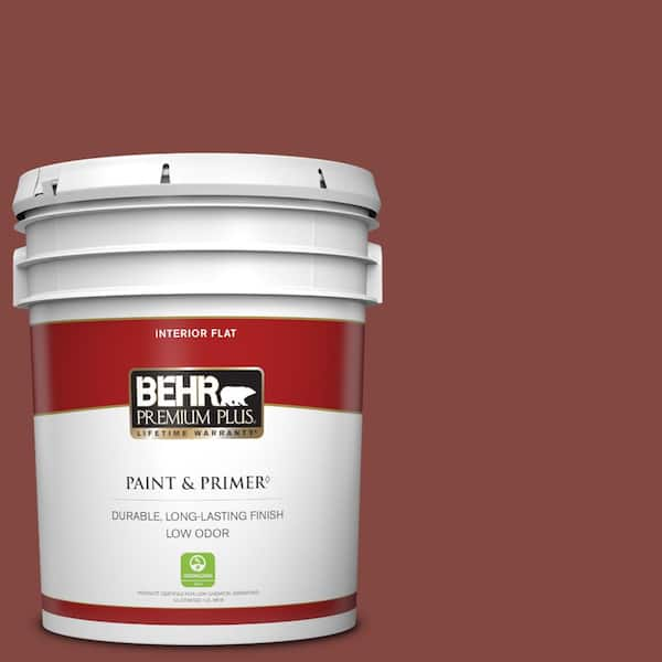 BEHR PREMIUM PLUS 5 gal. #S-H-170 Red Brick Flat Low Odor Interior Paint & Primer