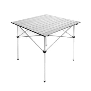 28 in. Silver Square Aluminum Folding Picnic Tables with Carry Bag for Beach, Traveling, Backyards, Camping