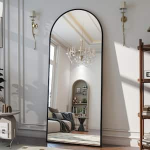 33.5 in. W x 75.6 in. H Arched Modern Black Aluminum Alloy Framed Mirror Full Length Mirror Floor Mirror