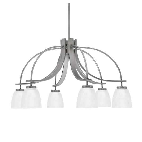 Unbranded Olympia 17.5 in. 6-Light Graphite Downlight Chandelier Clear Ribbed Glass Shade