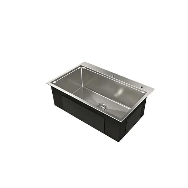 27 in. Drop-In Single Bowl 20-Gauge Stainless Steel Kitchen Sink in Brushed Nickel with Drain, Undermount Handmade Sink