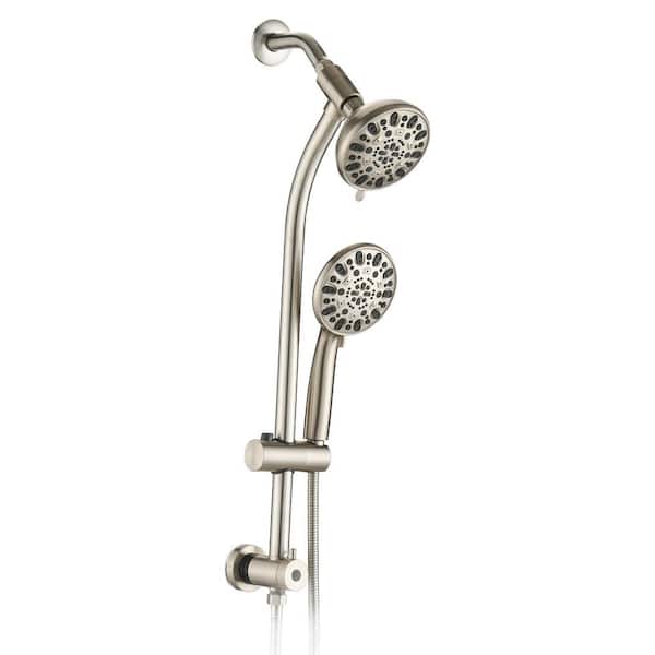Satico 7-Spray Patterns with 1.8 GPM 5 in. Wall Mount Fixed Shower Head with Dual Shower Head Spa System in Brushed Nickel
