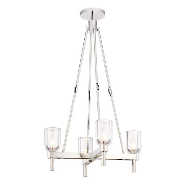 ALORA Lucian 22 in. 4 Light 60-Watt Clear Crystal/Polished Nickel Pendant Light
