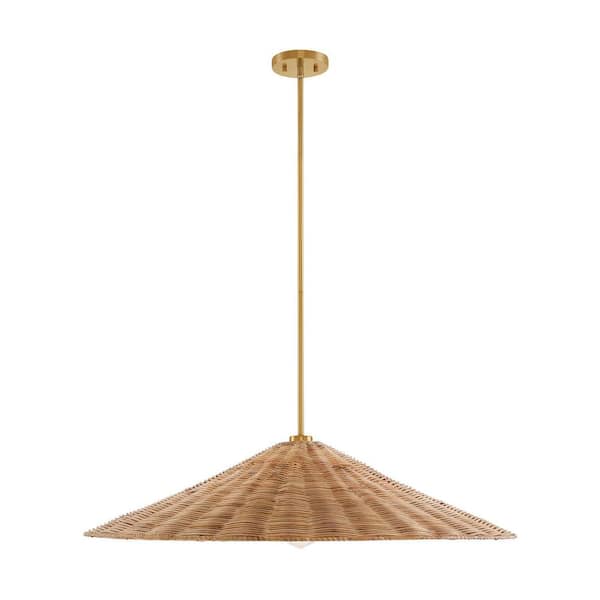Savoy House 35 in. 1-Light Natural Brass Shaded Pendant Light with Natural Rattan Shade