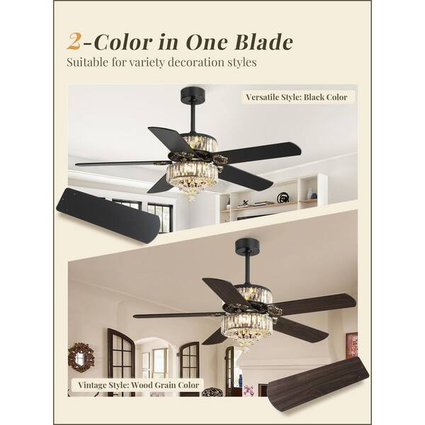 NOXARTE 52 Inch Crystal Ceiling Fan With Light, Modern LED Fandelier...