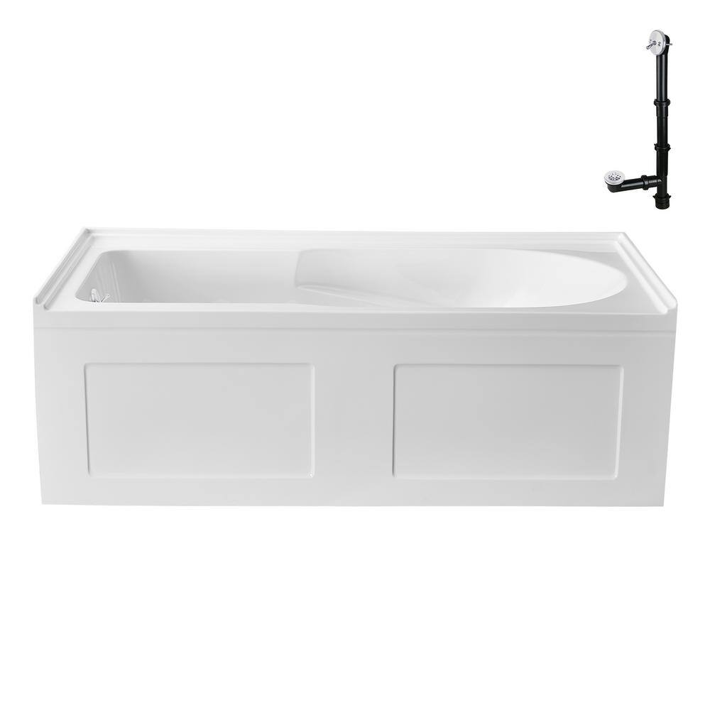 Glossy White 60" Acrylic Alcove Bathtub with Left-Hand Drain