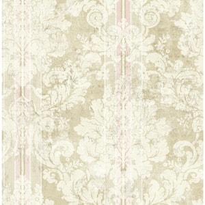 Vintage Damask Striped Beige and Cream and Rose Paper Non-Pasted Strippable Wallpaper Roll (Cover 56.05 sq.ft.)