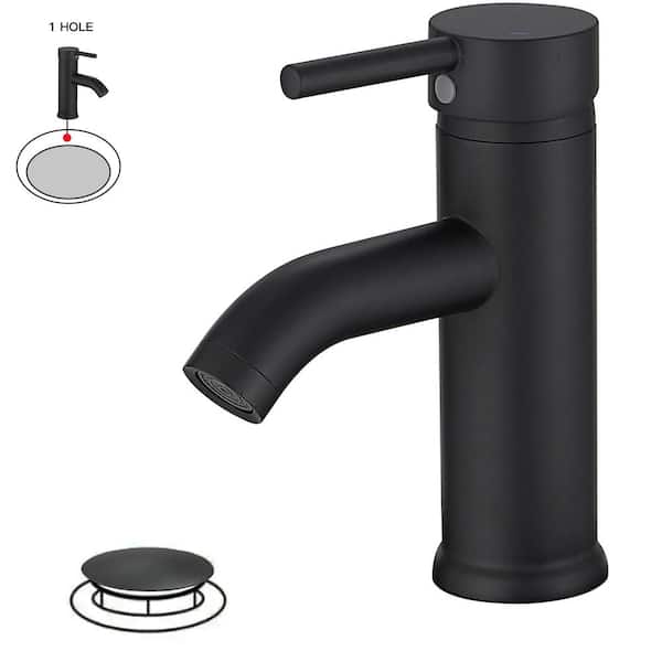 Single Hole Single-Handle Bathroom Faucet With Pop Up Drain in Matte Black