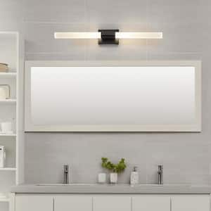 36 in. Matte Black LED Integrated Vanity Light with Frosted Acrylic Shades