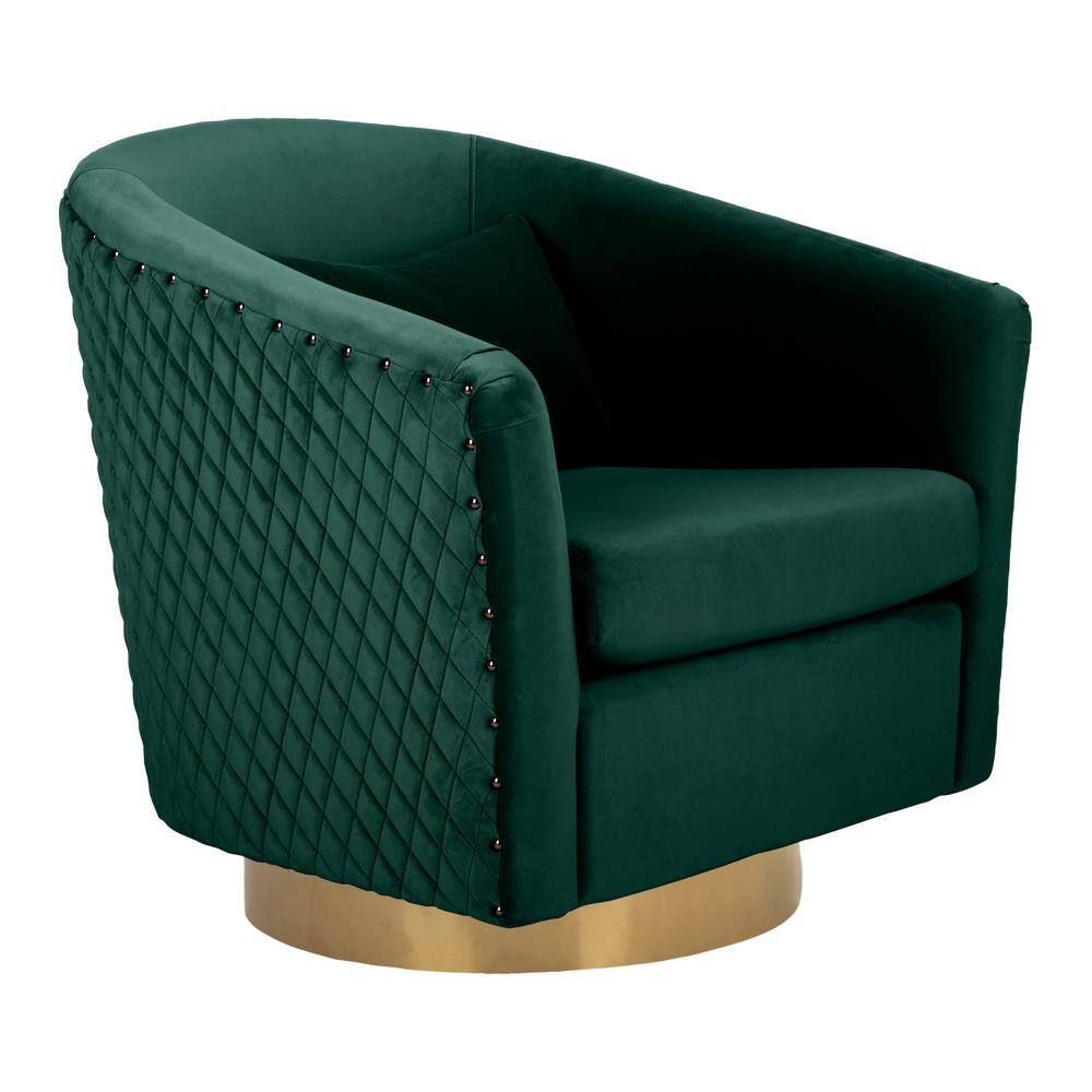 Emerald Velvet Swivel Barrel Chair with Gold Accents