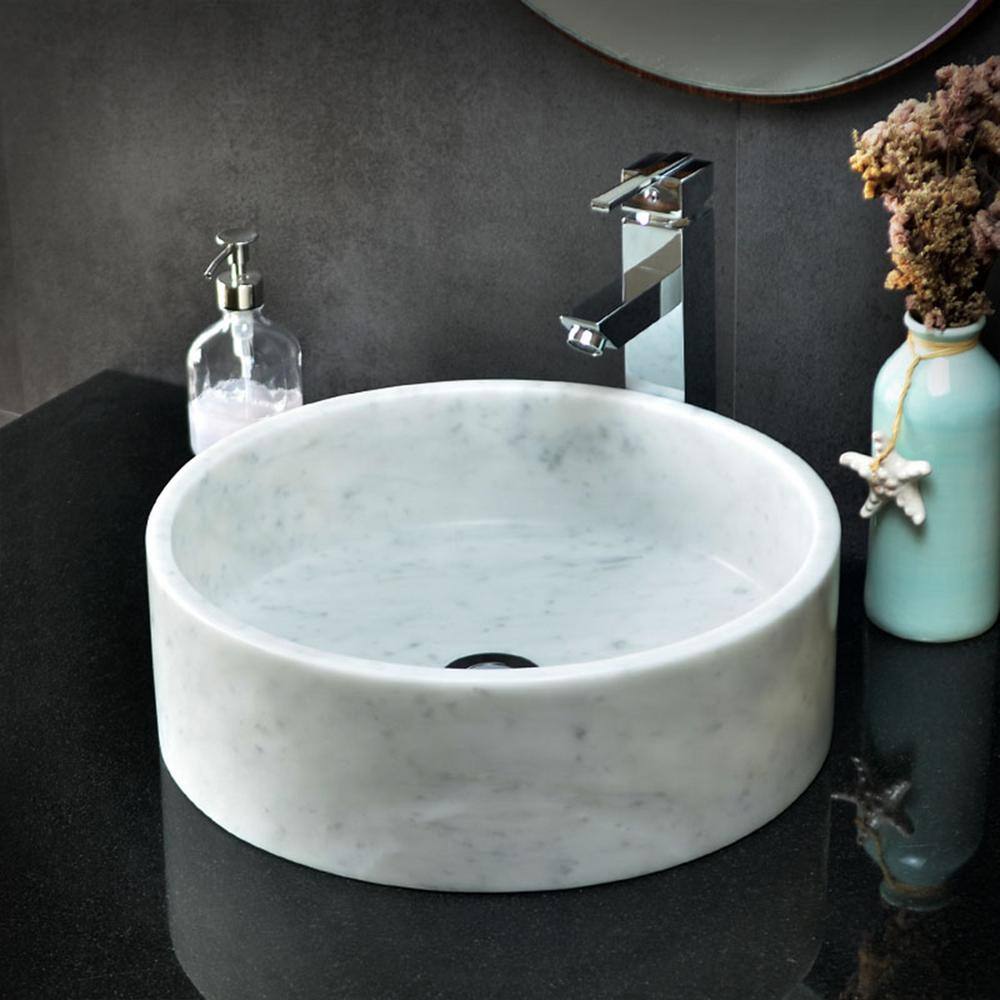 Carrera White Stone Circular Bathroom Sink 15.75"