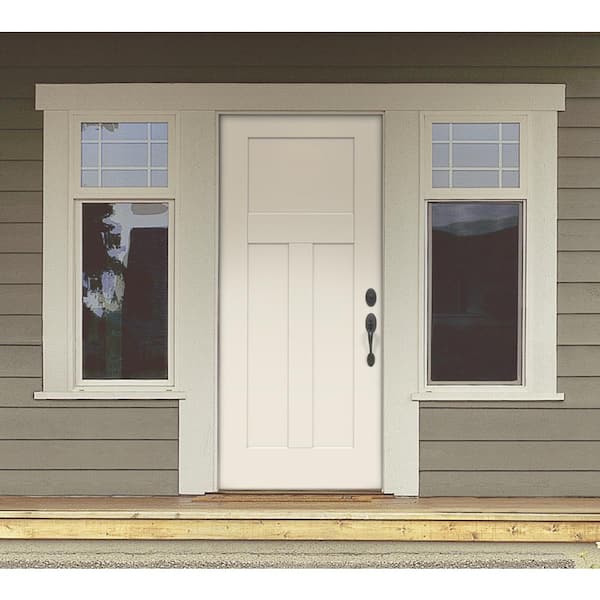 36 in. x 79 in. 3-Panel Craftsman Primed Steel Front Door Slab