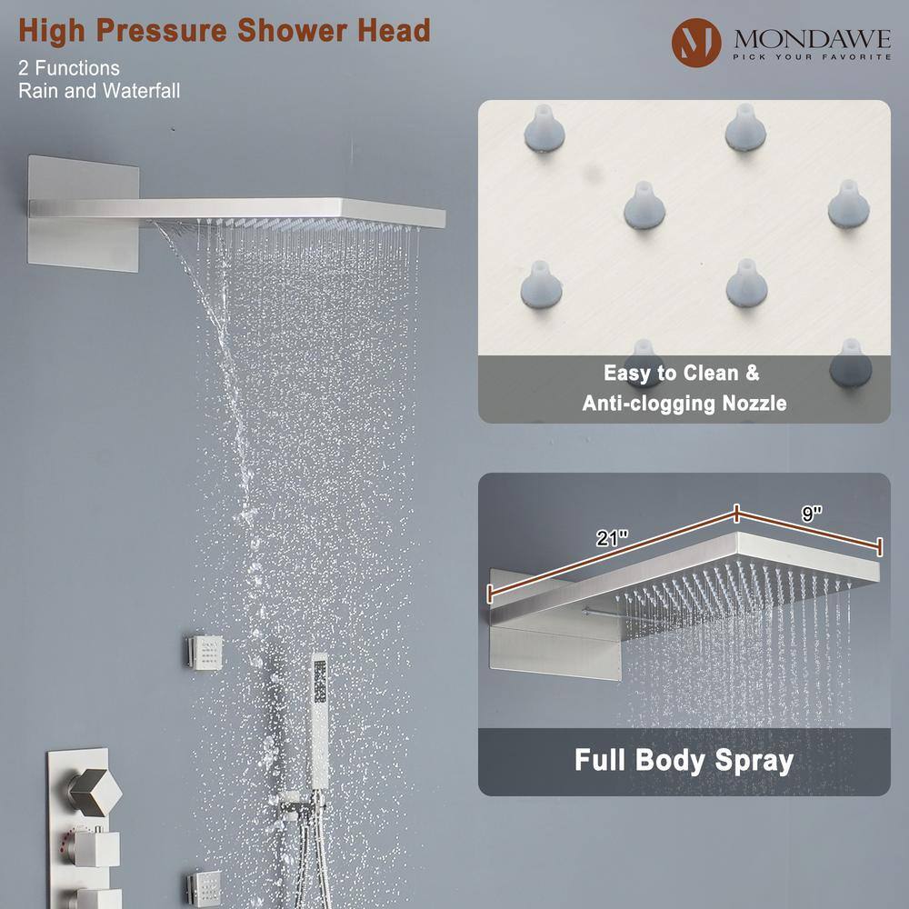 Large Brushed Nickel Dual Rain and Jet Shower System