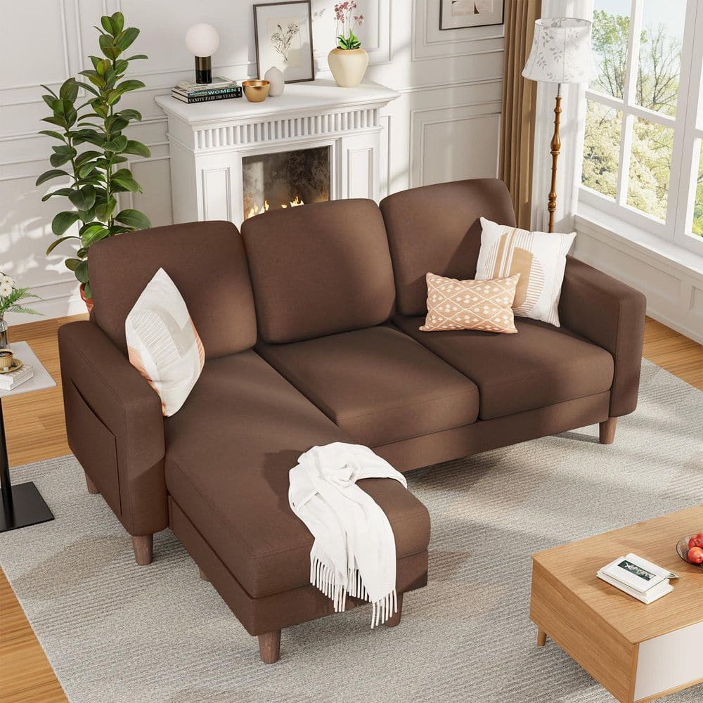 Salvatore Ricciolo Lサイズ LACOO L-Shaped Sofa 72 in. Square Arm 1-Piece Linen Sectional Sofa