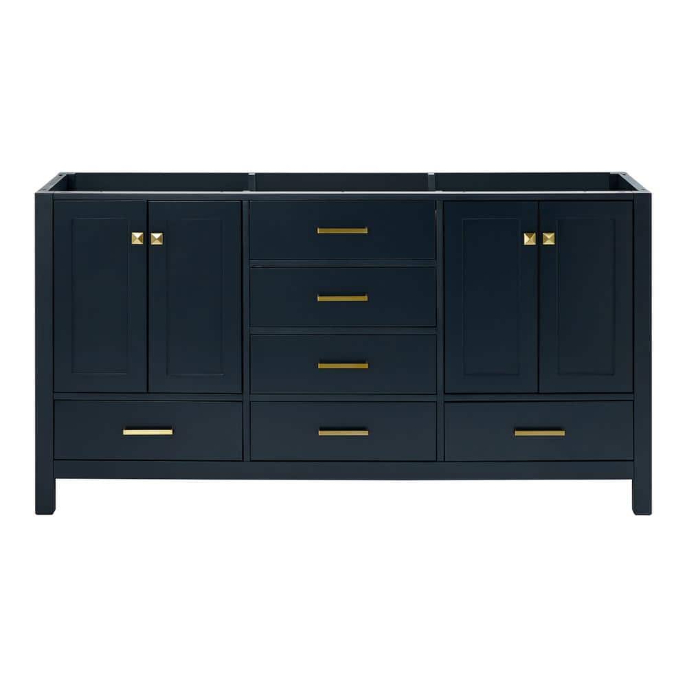Cambridge Midnight Blue Double Freestanding Vanity Cabinet with Satin Brass Hardware