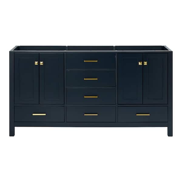 ARIEL Cambridge 66 in. W x 21.5 in. D x 34.5 in. H Double Freestanding Bath Vanity Cabinet without Top in Midnight blue