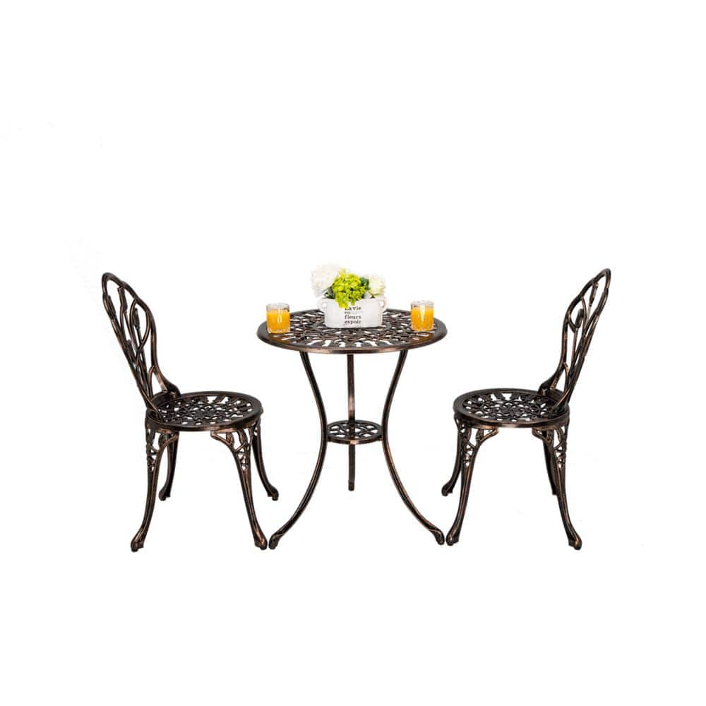 Bronze 3-Piece Aluminum Round 25.4 in. Table Height Outdoor Bistro Set