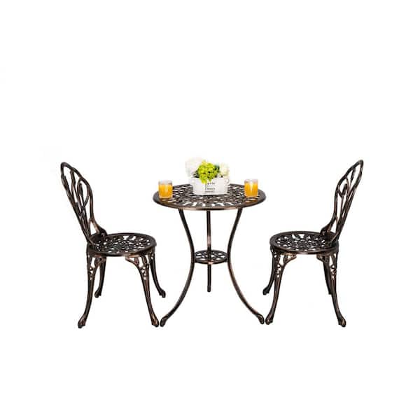 Unbranded Bronze 3-Piece Aluminum Round 25.4 in. Table Height Outdoor Bistro Set