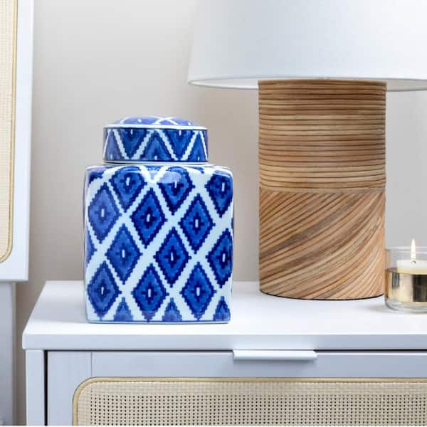 Storied Home Decorative Stoneware Ginger Jar in Blue and White