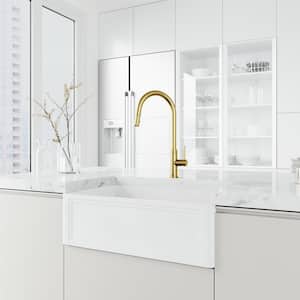 Bristol Single Handle Pull-Down Sprayer Kitchen Faucet in Matte Brushed Gold
