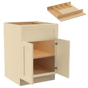 Newport 24 in. W x 24 in. D x 34.5 in. H Cream Painted Plywood Shaker Assembled Base Kitchen Cabinet Cutlery Tray