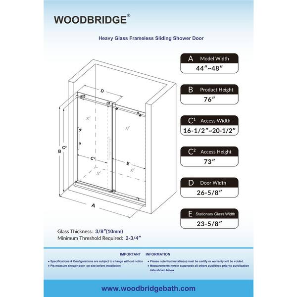 Austin 44 in. to 48 in. x 76 in. Frameless Sliding Shower Door with Shatter Retention Glass in Matte Black Finish Austin 44 in. to 48 in. x 76 in. Frameless Sliding Shower Door with Shatter Retention Glass in Matte Black Finish