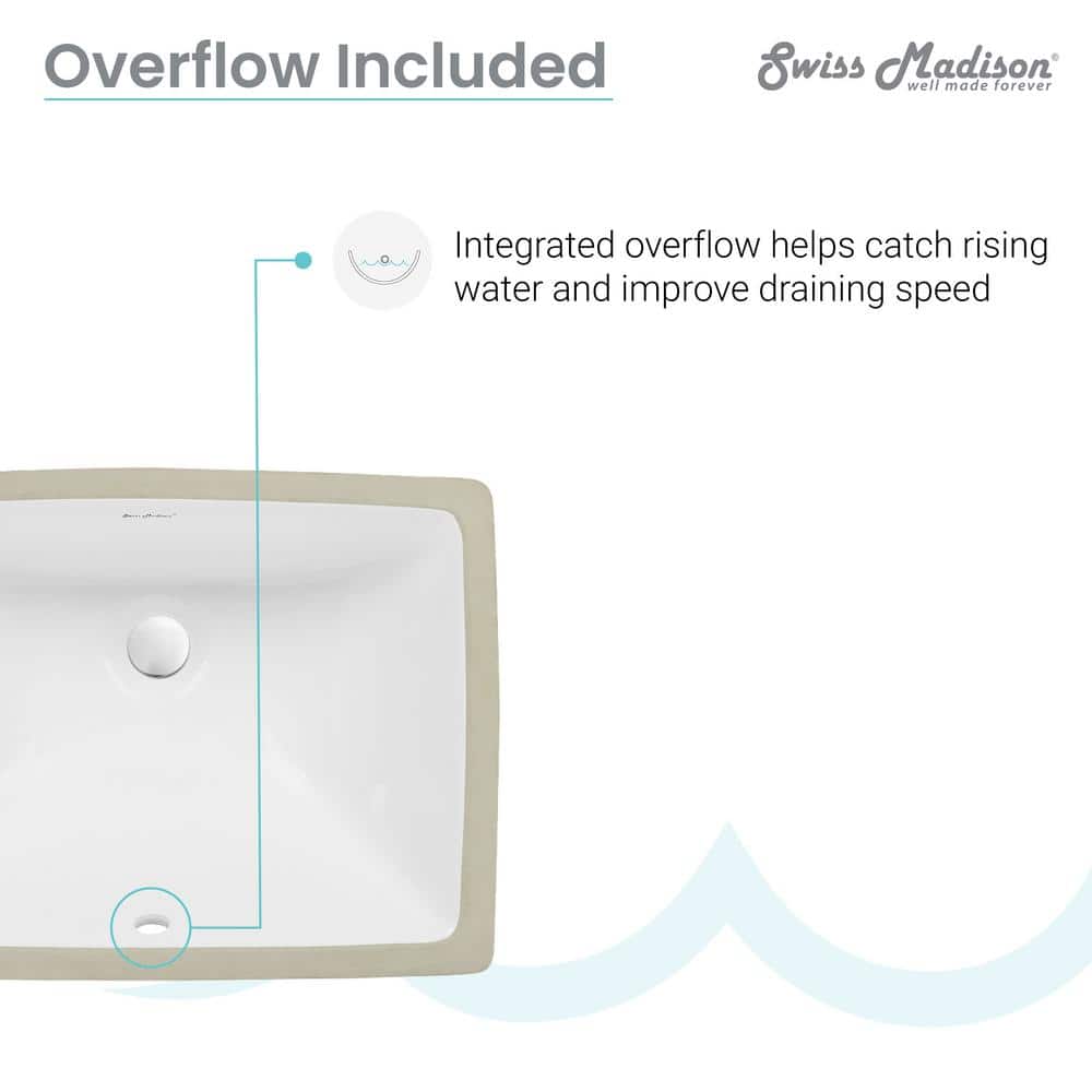 Plaisir White Ceramic Rectangular Under-Mount Bathroom Sink