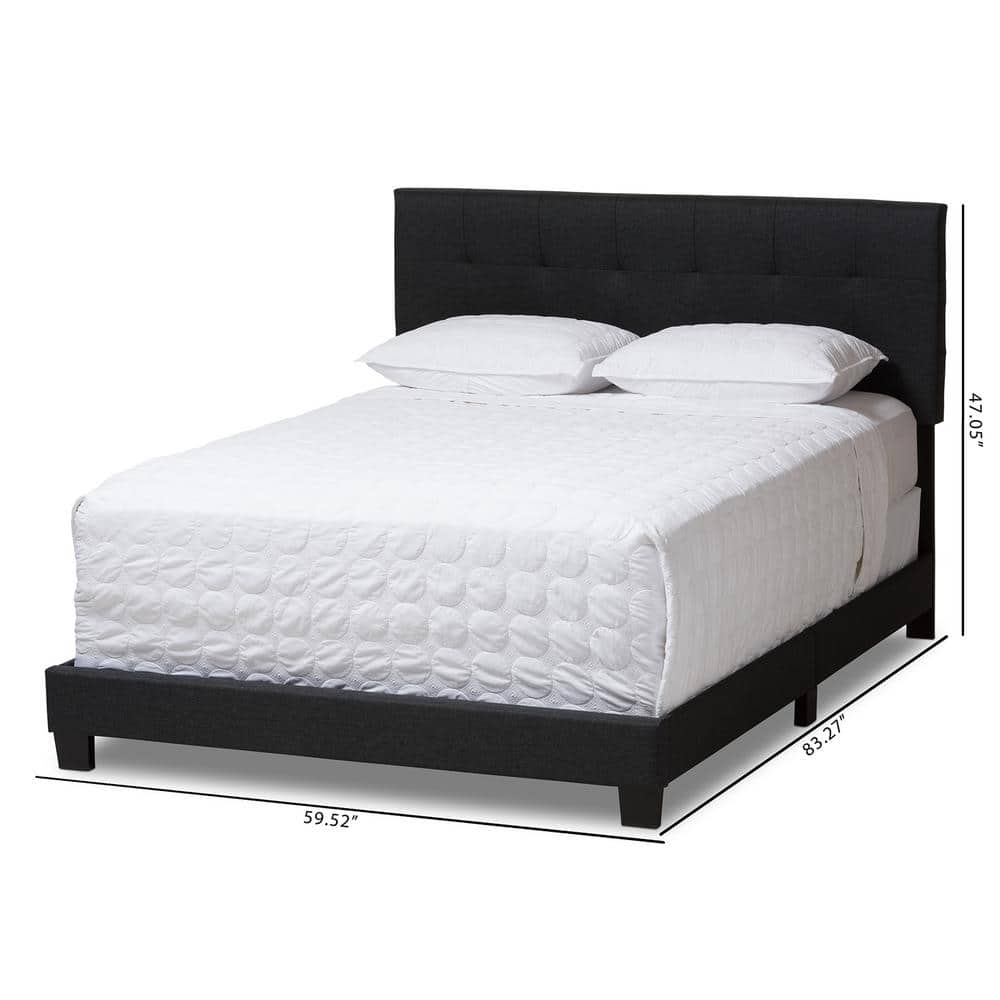 Full Size Black Upholstered Tufted Bed with Wood Frame