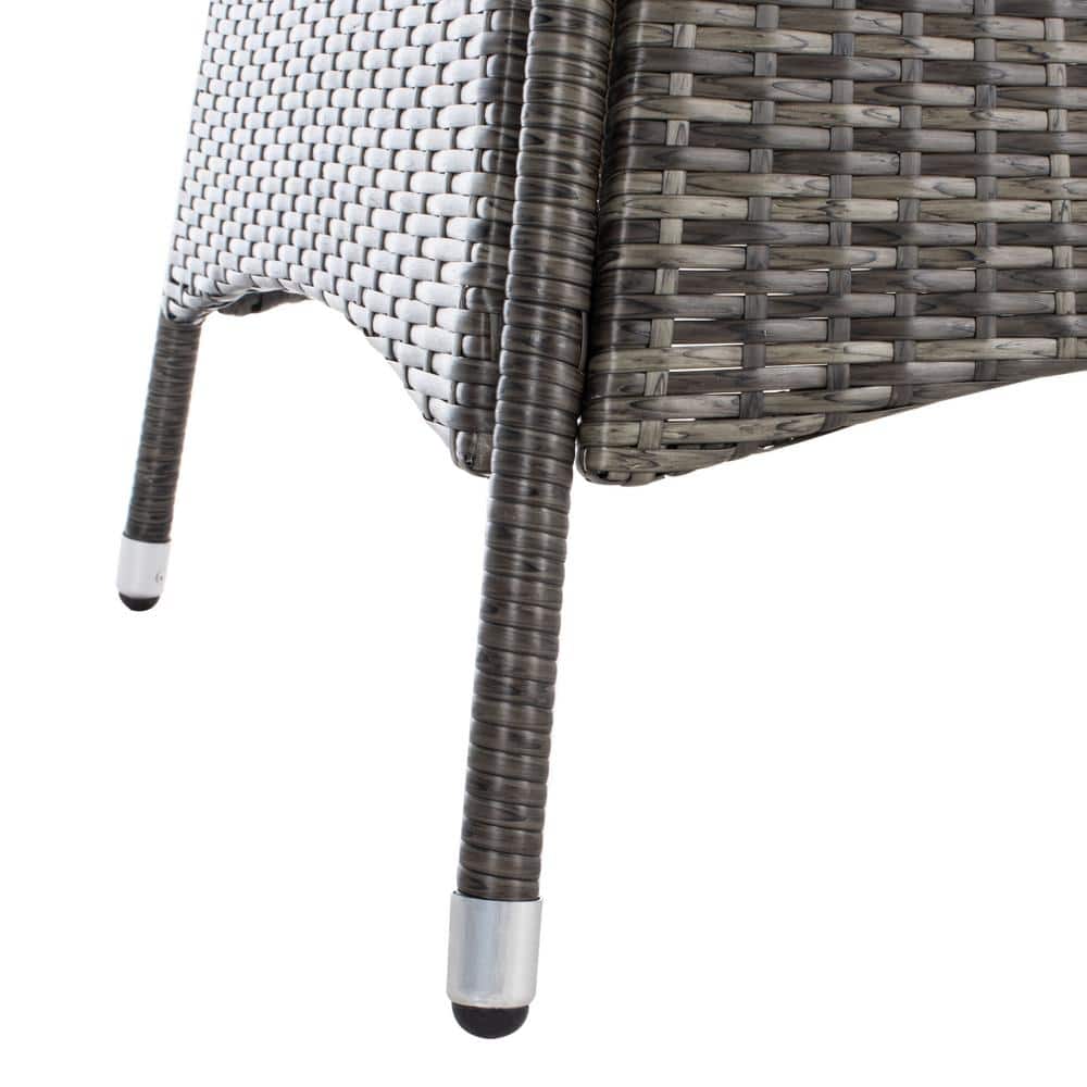 Challe 47" Round Grey Brown Wicker Outdoor Dining Set with White Cushions