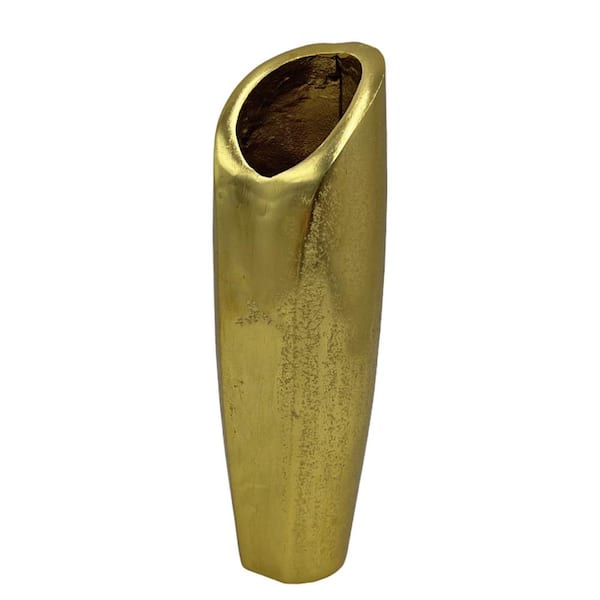 castellousa 11 in. Decorative Metal Slanted Rim Vase in Gold