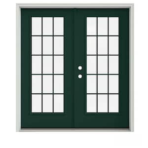 72 in. x 80 in. Hartford Green Painted Steel Right-Hand Inswing 15 Lite Glass Stationary/Active Patio Door
