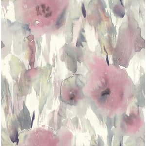 Watercolor Floral Abstract Pearl, Blush, and Gray Paper Strippable Roll (Covers 56.05 sq. ft.)