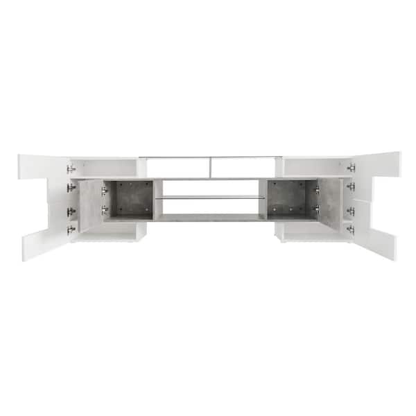 Gray Unique Shape TV Stand Fits TV's up to 80 in. with LED Color Changing Lights