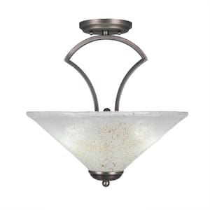 Cleveland 16 in. Graphite Semi-Flush with Gold Ice Glass Shade